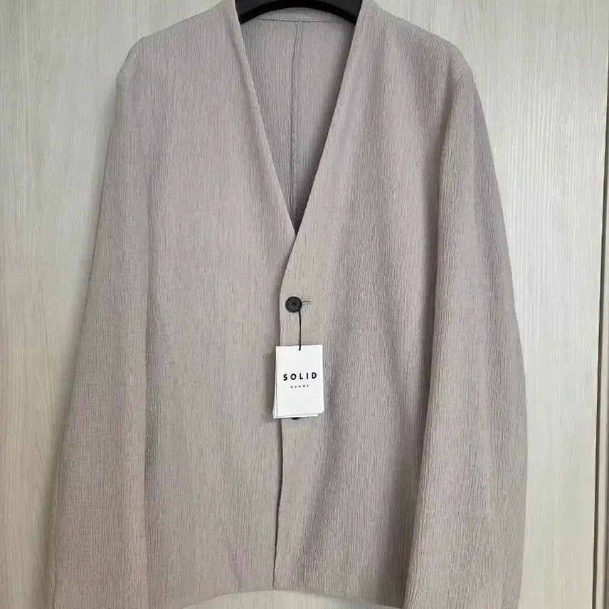 [BUNJANG] Solid Homme 23FW Collarless Seersucker Jacket Beige / 솔리드옴므 23FW 카라리스 시어써커 자켓 50