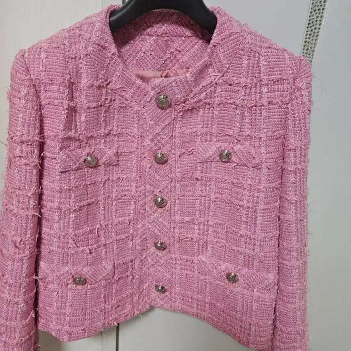 [BUNJANG] Pink Tweed Jacket (Size 66) - Spring/Autumn Wear / 핑크 트위드 자켓 여성용 봄 가을 66