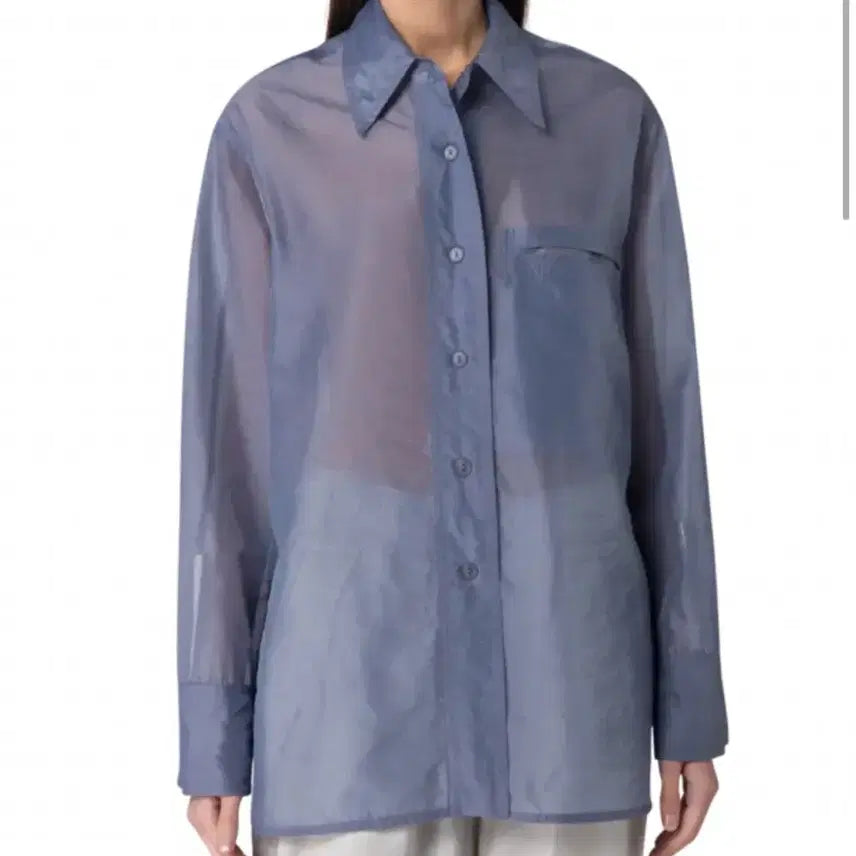 [BUNJANG] Low Classic See-Through Stitch Shirt - Blue / 로우클래식 SEE-THROUGH STITCH SHIRT_BLUE