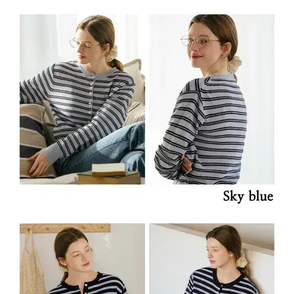 [BUNJANG] tilatuai Hailey Wool Blended Stripe Cardigan (Dark Navy) / 틸아이다이 헤일리 울블렌디드 스트라이프 가디건(다크네이비)