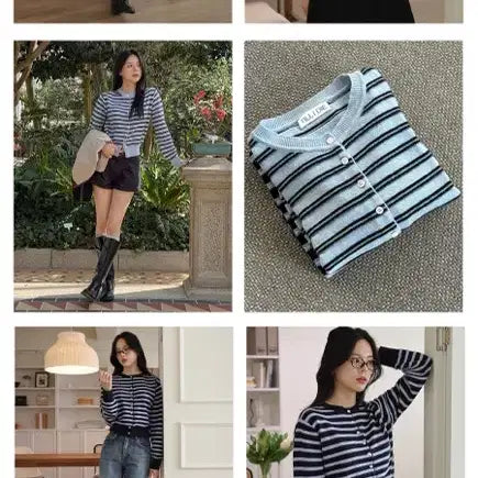[BUNJANG] tilatuai Hailey Wool Blended Stripe Cardigan (Dark Navy) / 틸아이다이 헤일리 울블렌디드 스트라이프 가디건(다크네이비)