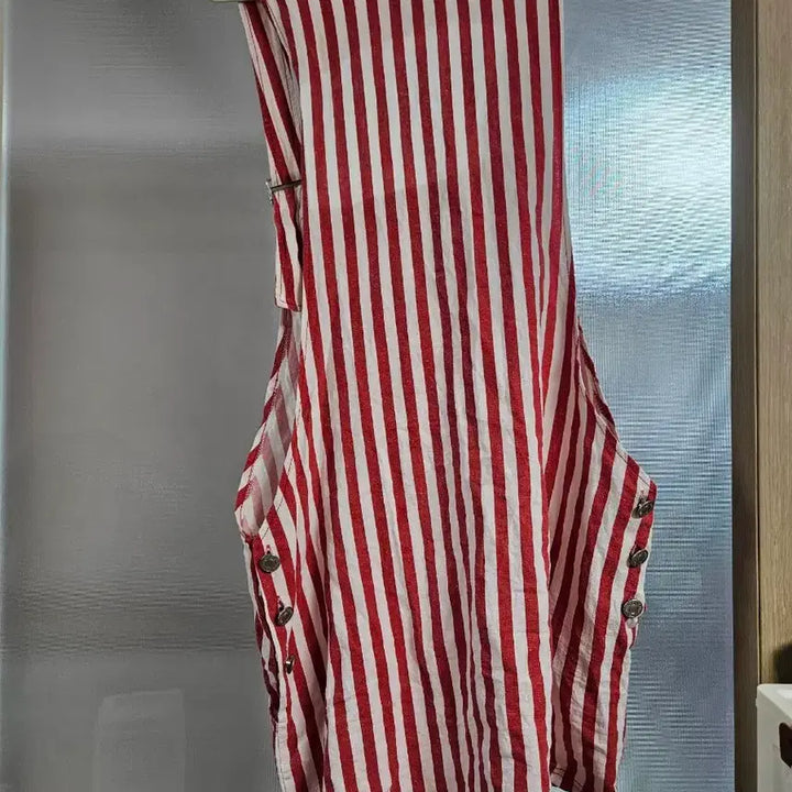 [BUNJANG] Red Stripe Overall Dress / 레드 줄무늬 스트라이프 멜빵 원피스