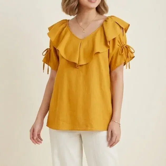 [BUNJANG] Mujack Frill Blouse Mustard Yellow / [F]무자크 프릴 블라우스