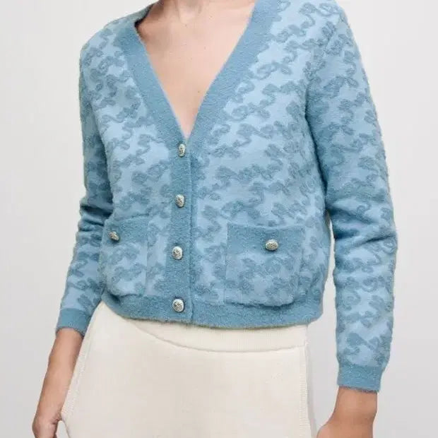 [BUNJANG] Maje Pattern Knit Cardigan Blue / 마쥬 패턴 니트 가디건 블루