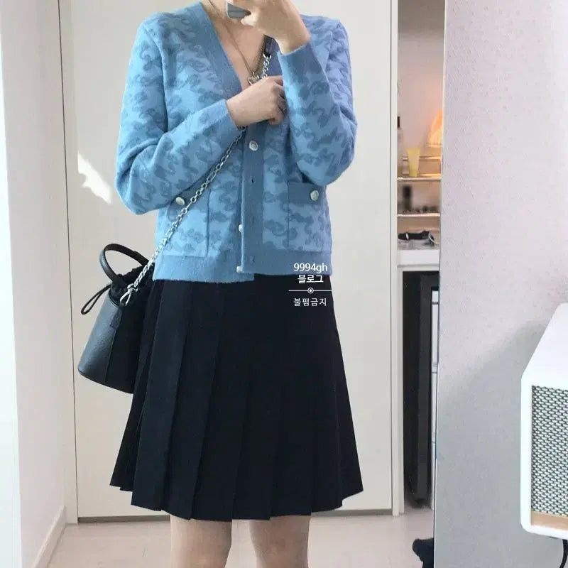 [BUNJANG] Maje Pattern Knit Cardigan Blue / 마쥬 패턴 니트 가디건 블루