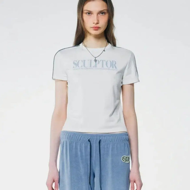 [BUNJANG] Sculptor Classic Logo Piping Crop Top White M / 무신사 스컬프터 클래식 로고 파이핑 크롭 탑 반팔 화이트 M