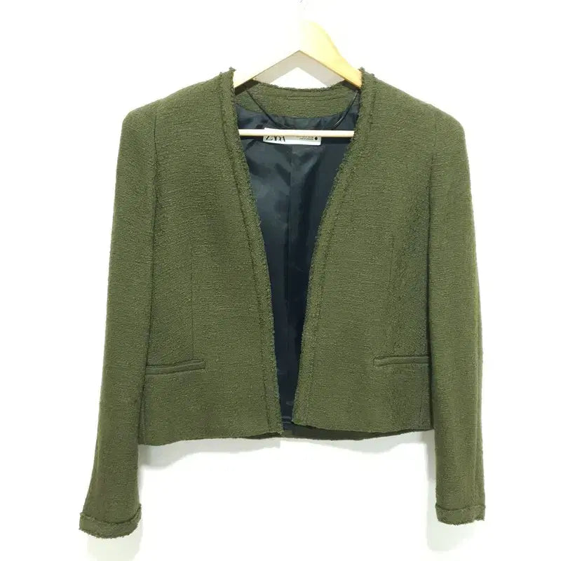 [BUNJANG] Zara Textured Shoulder Pad Non-Button Jacket / 자라 텍스쳐 숄더 패드 논버튼 자켓 M_M2076