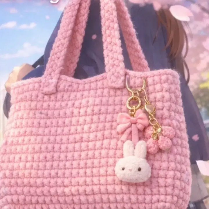 [BUNJANG] Cherry Blossom Knit Bag &amp; Charm Keyring Set / [감사카드+2026체리블라썸 니트백+블라썸 참 키링set]새상품