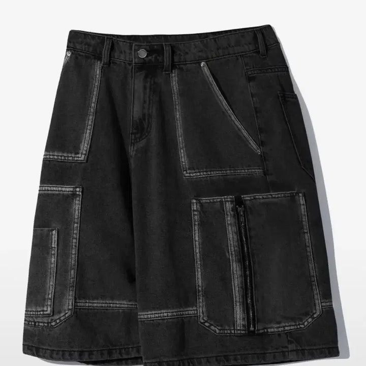[BUNJANG] Trillion Utility Bermuda Washed Denim Shorts L Black / 트릴리온 유틸리티 버뮤다 워싱 데님 쇼츠 L BLACK