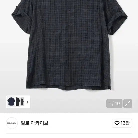 [BUNJANG] Milo Archive Wrinkle Check Roll-up Half Shirt [Vintage Blue] L / 밀로 아카이브 링클 체크 롤업 하프 셔츠 [빈티지 블루] L