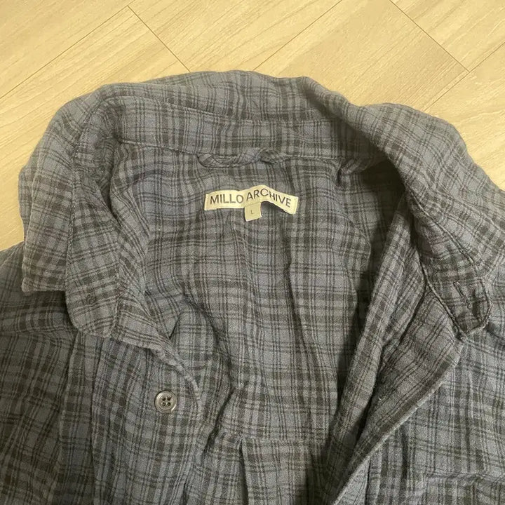 [BUNJANG] Milo Archive Wrinkle Check Roll-up Half Shirt [Vintage Blue] L / 밀로 아카이브 링클 체크 롤업 하프 셔츠 [빈티지 블루] L