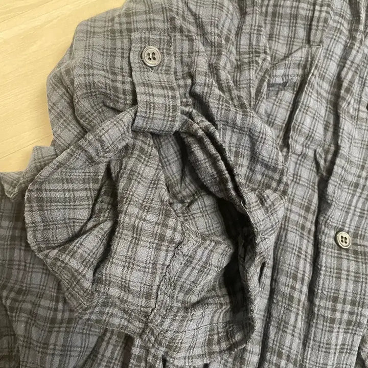 [BUNJANG] Milo Archive Wrinkle Check Roll-up Half Shirt [Vintage Blue] L / 밀로 아카이브 링클 체크 롤업 하프 셔츠 [빈티지 블루] L