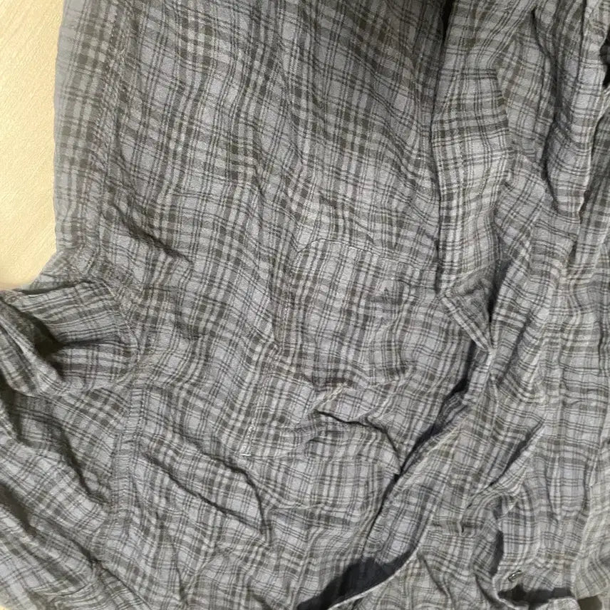 [BUNJANG] Milo Archive Wrinkle Check Roll-up Half Shirt [Vintage Blue] L / 밀로 아카이브 링클 체크 롤업 하프 셔츠 [빈티지 블루] L