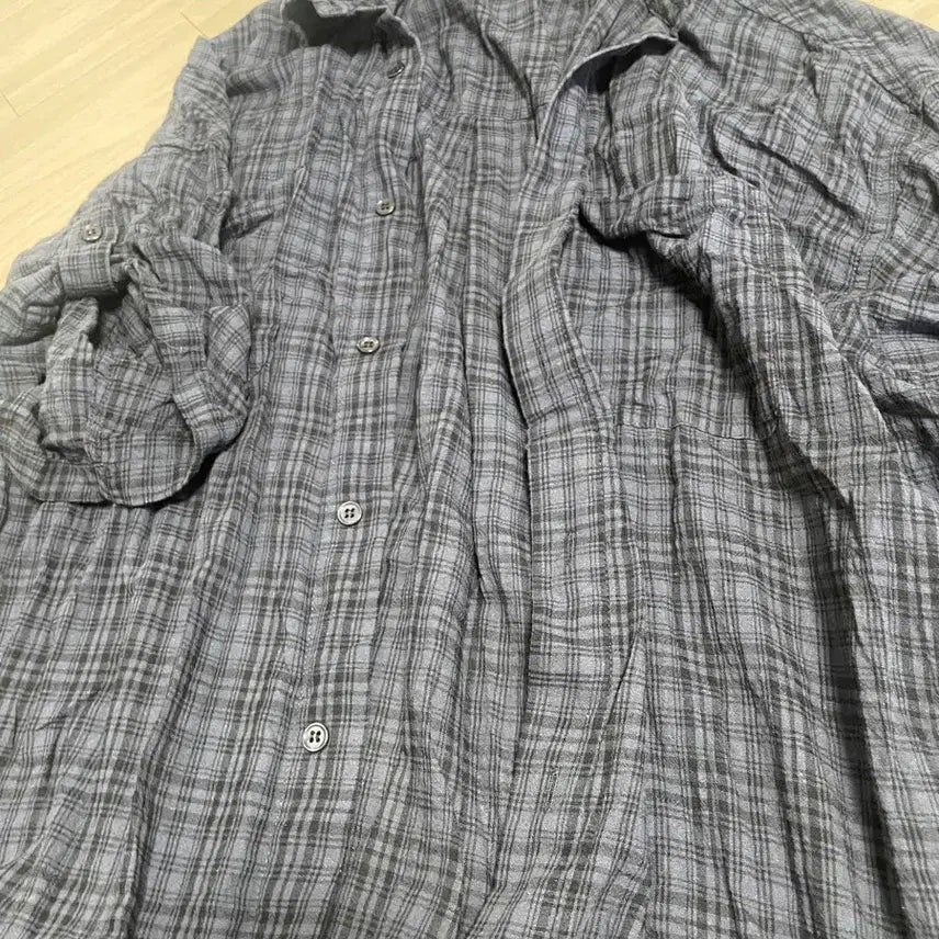 [BUNJANG] Milo Archive Wrinkle Check Roll-up Half Shirt [Vintage Blue] L / 밀로 아카이브 링클 체크 롤업 하프 셔츠 [빈티지 블루] L