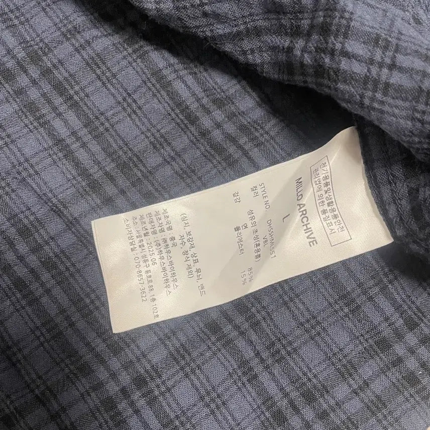 [BUNJANG] Milo Archive Wrinkle Check Roll-up Half Shirt [Vintage Blue] L / 밀로 아카이브 링클 체크 롤업 하프 셔츠 [빈티지 블루] L