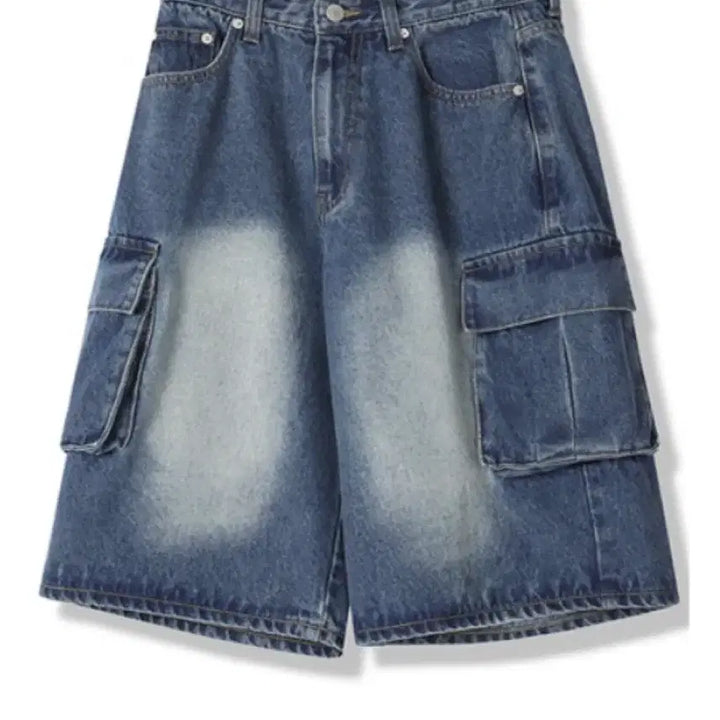 [BUNJANG] Urban Dress Wide Cargo Half Denim Bermuda Pants (L, Blue) / 어반드레스 카고 하프 데님 버뮤다팬츠 L BLUE