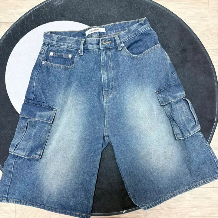 [BUNJANG] Urban Dress Wide Cargo Half Denim Bermuda Pants (L, Blue) / 어반드레스 카고 하프 데님 버뮤다팬츠 L BLUE