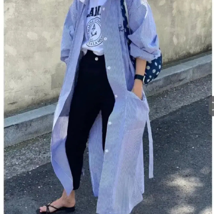 [BUNJANG] Danmi Mood Travel Shirt Dress - Deep Blue / 단미무드 트레블 셔츠 원피스 - 딥블루