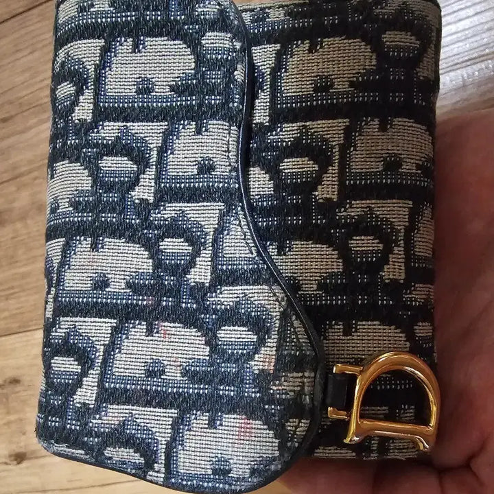 [BUNJANG] Dior Saddle Lotus Trifold Wallet Blue Oblique Jacquard / (정품/A급)디올 새들 로터스 3단 지갑 블루 오블리크 자카드