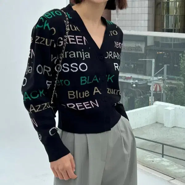 [BUNJANG] Double Standard Lettering Black Cardigan / 더블스탠다드) 제평 거의새거 레터링 블랙 가디건 -F