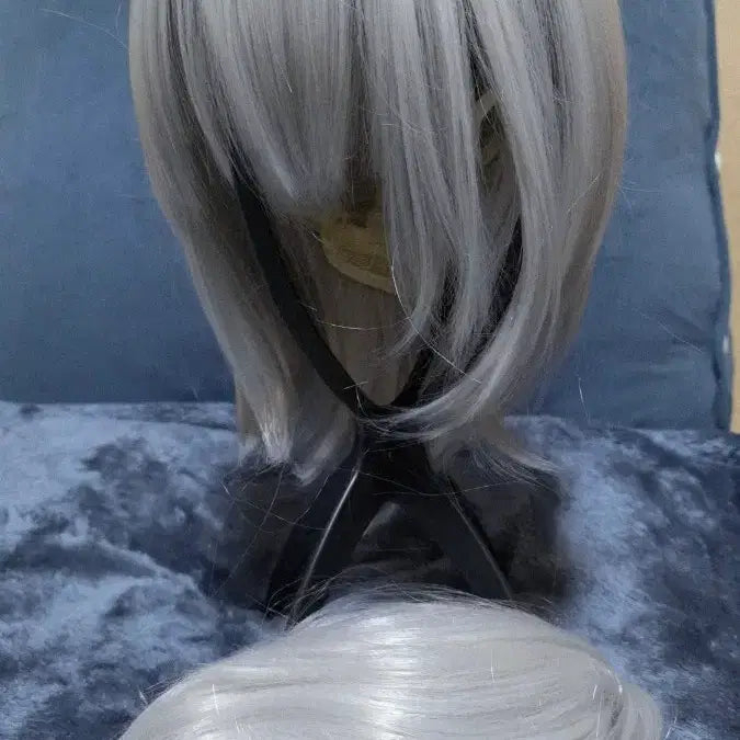 [BUNJANG] Light Gray Synthetic Wig with Hair Extensions / [운미포] 라이트그레이 연회색 컷가발+달비
