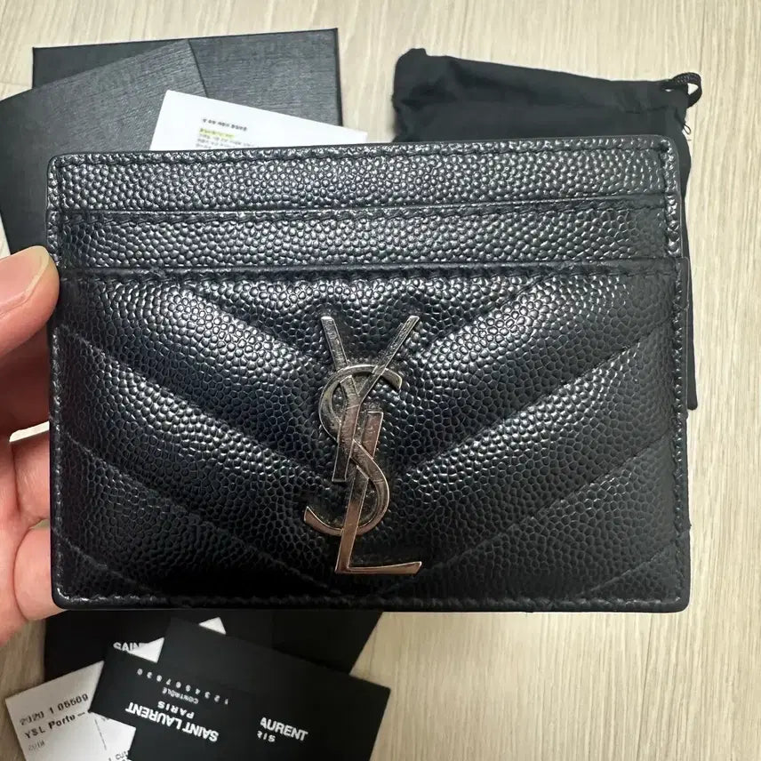 [BUNJANG] Saint Laurent Matelassé Cardholder Black Full Set / 생로랑 마틀라세 카드지갑 블랙 정품(풀구성)