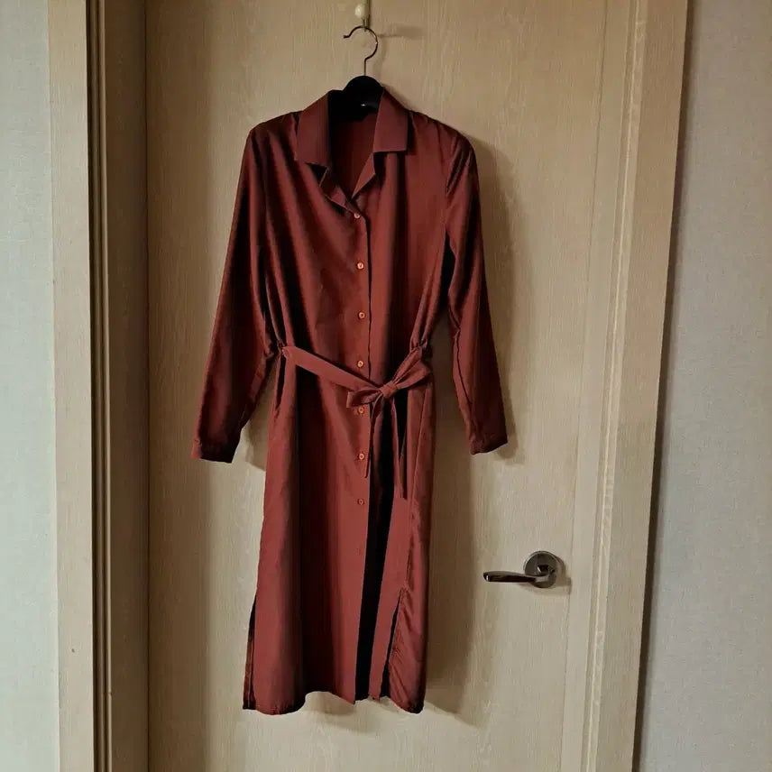 [BUNJANG] Brown Long Shirt Dress with Belt Set / 브라운 롱 셔츠 원피스 벨트 세트
