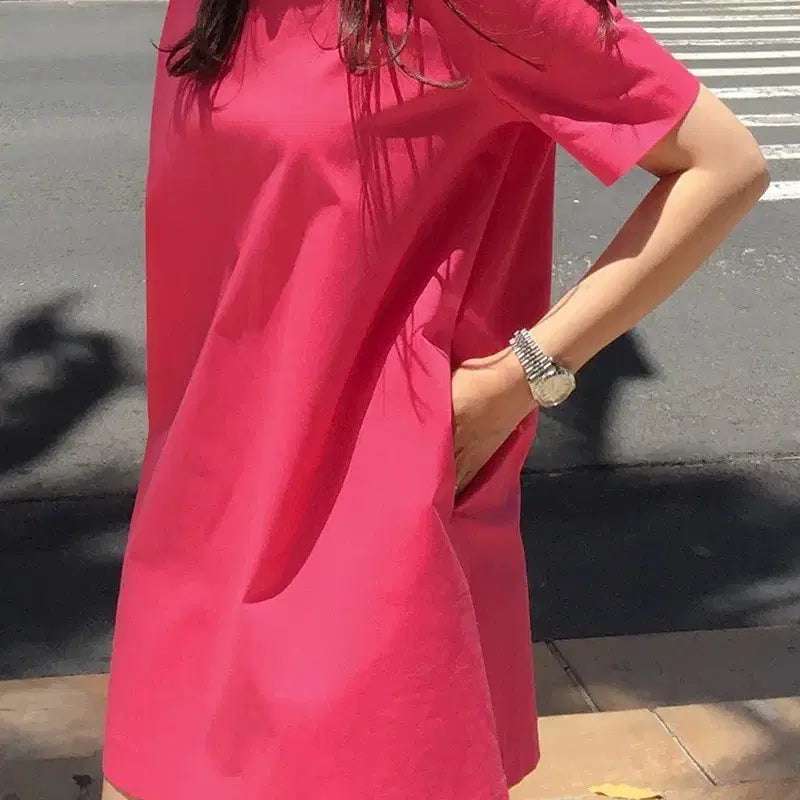 [BUNJANG] A-Line Linen Mini Dress (Hot Pink) / 데일리룩 / 핫핑크 a라인 린넨 미니원피스 s