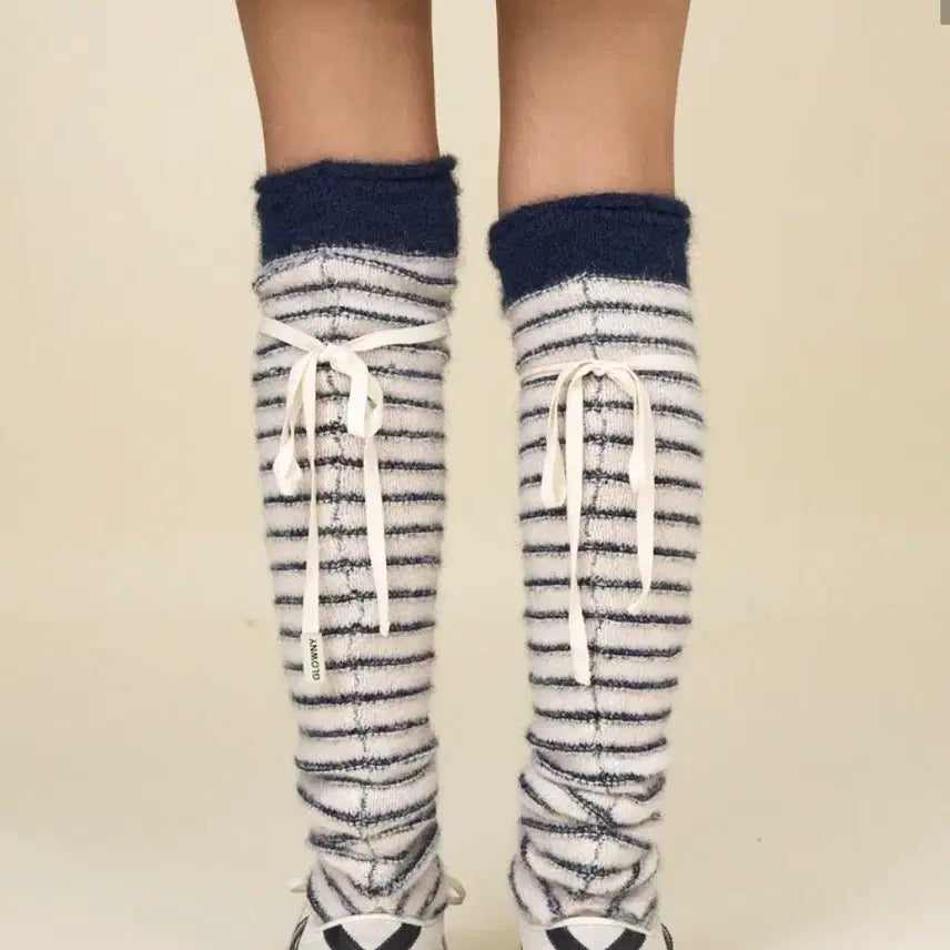 [BUNJANG] Glowny Sundae Stripe Knit Warmer (Navy) / glowny SUNDAE STRIPE KNIT WARMER (NAVY)