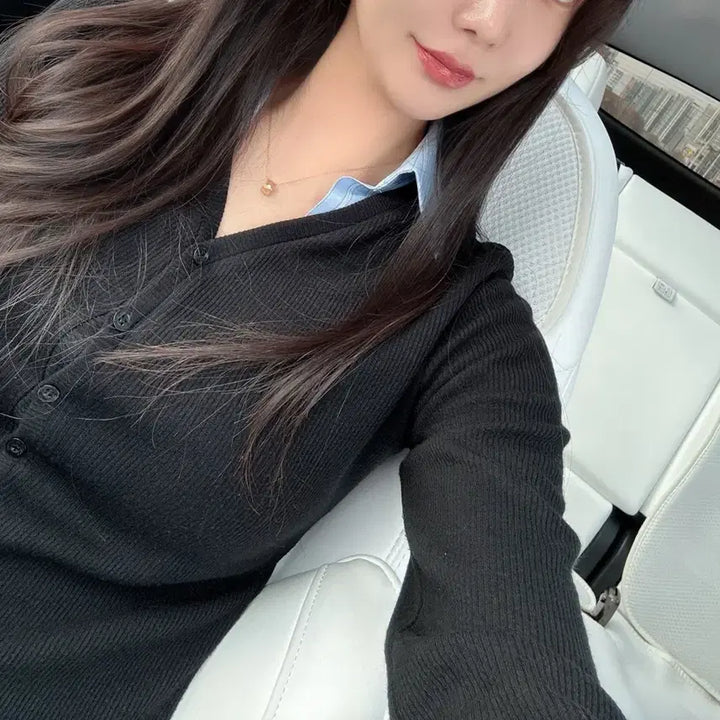 [BUNJANG] Maryon Elvia Shirt Cardigan - Black / 메리온 엘비아 셔츠 가디건 블랙