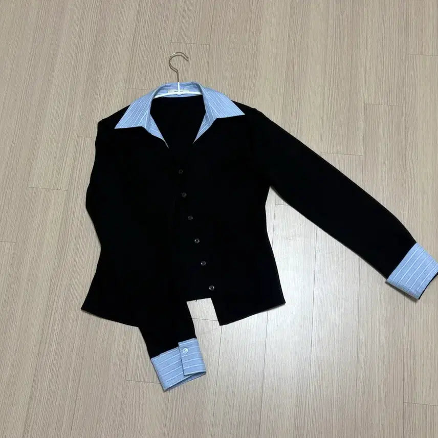 [BUNJANG] Maryon Elvia Shirt Cardigan - Black / 메리온 엘비아 셔츠 가디건 블랙
