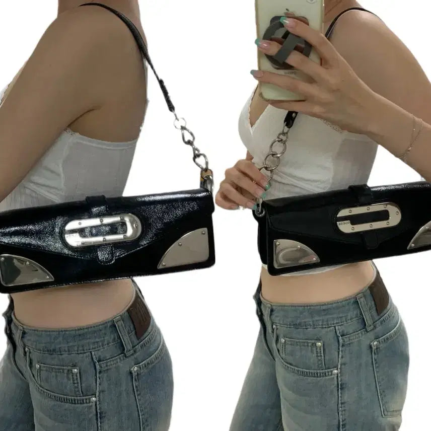 [BUNJANG] Guess Vintage Black Y2k Chain Shoulder Bag / 게스 빈티지 블랙 y2k 체인 숄더백