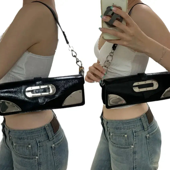 [BUNJANG] Guess Vintage Black Y2k Chain Shoulder Bag / 게스 빈티지 블랙 y2k 체인 숄더백