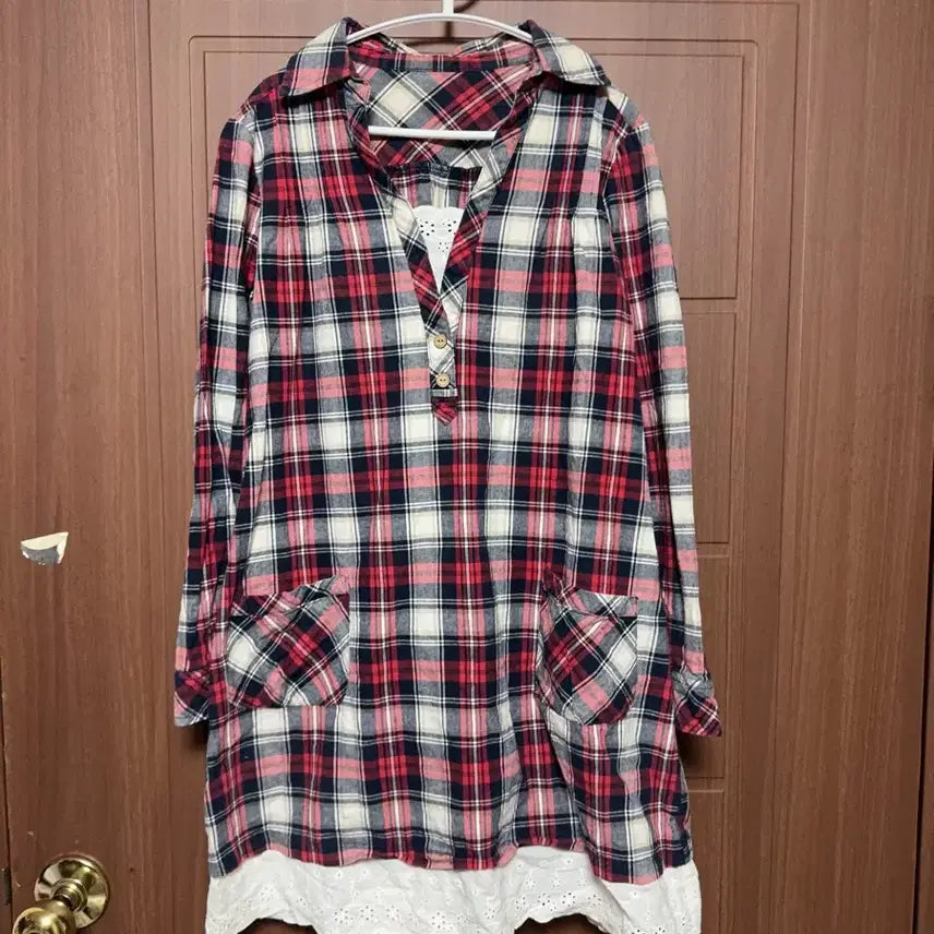 [SOLD OUT] 모리걸 하구미 일본 빈티지 딸기 체크 레이스 셔츠 원피스