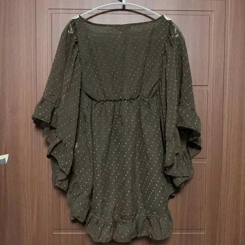 [BUNJANG] Hagumi Vintage Dot Crochet Chiffon Poncho Blouse / 모리걸 라떼갸루 하구미 일본 빈티지 도트 크로셰 쉬폰 판쵸 블라우스