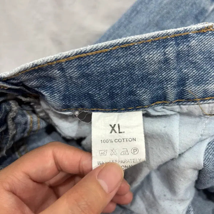 [BUNJANG] Unbranded Wide Straight Fit Denim Pants Light Blue XL / 298 뒷밴딩 와이드 일자핏 데님 팬츠 연청