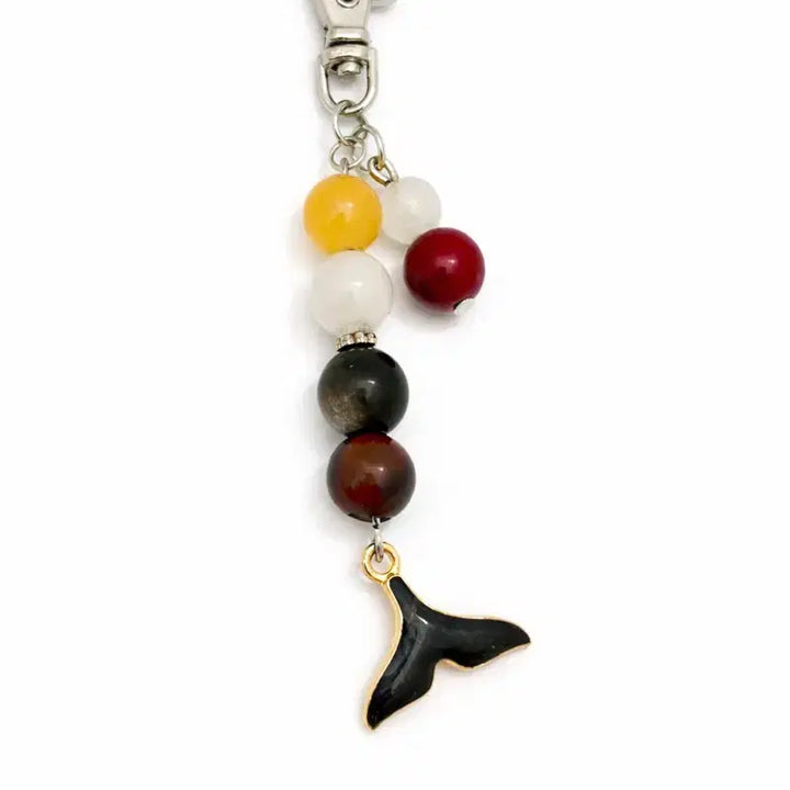 [BUNJANG] Lucky Charm Keychain with Cinnebar, Tiger Eye, and Onyx / 오행 행운 부적키링 경면주사 호안석 오닉스