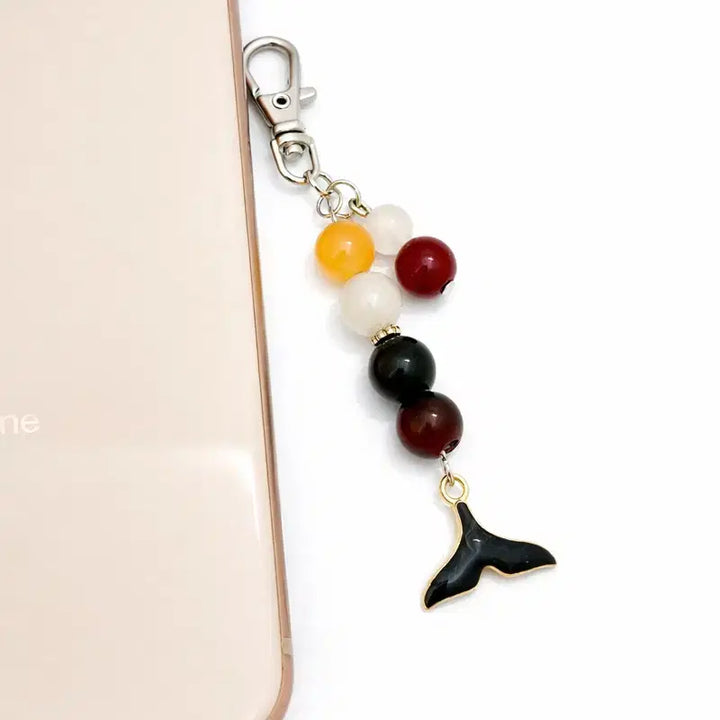 [BUNJANG] Lucky Charm Keychain with Cinnebar, Tiger Eye, and Onyx / 오행 행운 부적키링 경면주사 호안석 오닉스