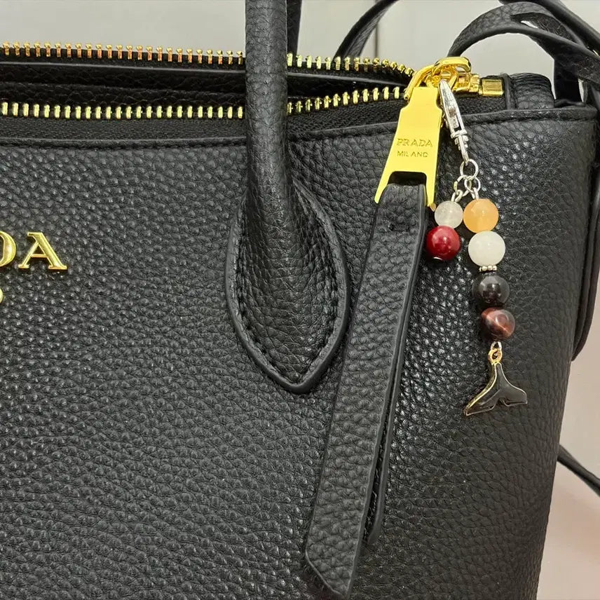 [BUNJANG] Lucky Charm Keychain with Cinnebar, Tiger Eye, and Onyx / 오행 행운 부적키링 경면주사 호안석 오닉스
