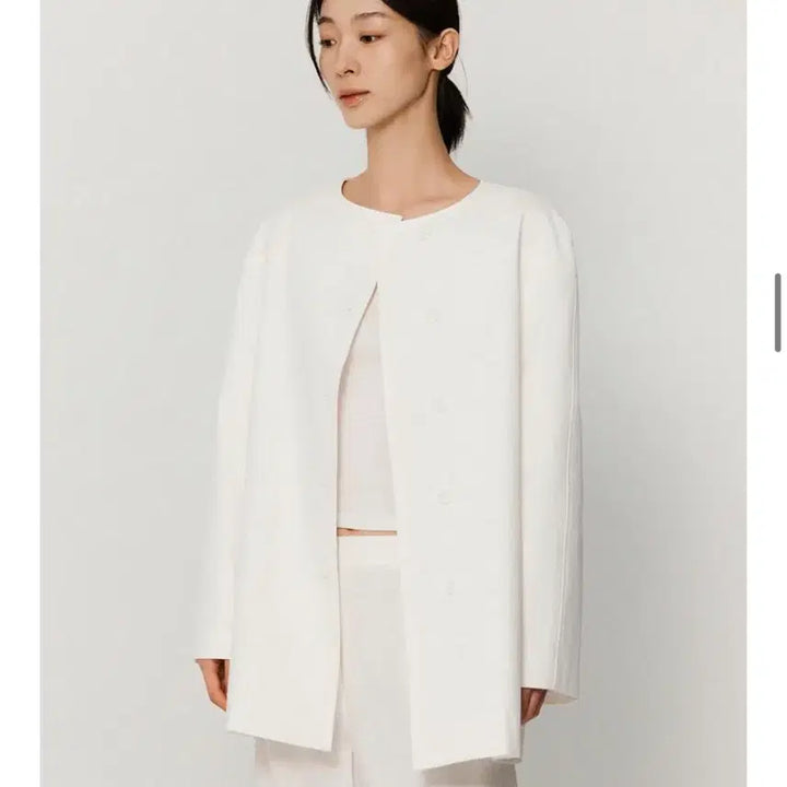 [BUNJANG] Nokseop Collarless Half Trench Coat - White Jacket / 녹섭 자켓 collarless half trench coat_white