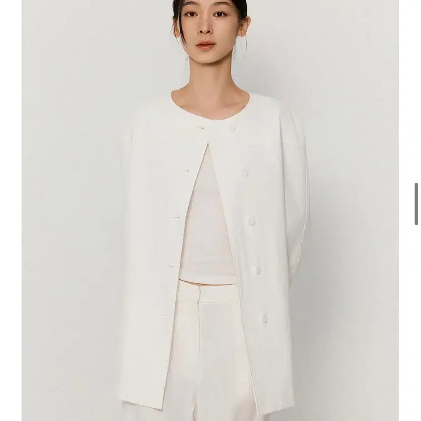 [BUNJANG] Nokseop Collarless Half Trench Coat - White Jacket / 녹섭 자켓 collarless half trench coat_white