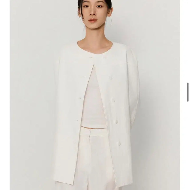 [BUNJANG] Nokseop Collarless Half Trench Coat - White Jacket / 녹섭 자켓 collarless half trench coat_white