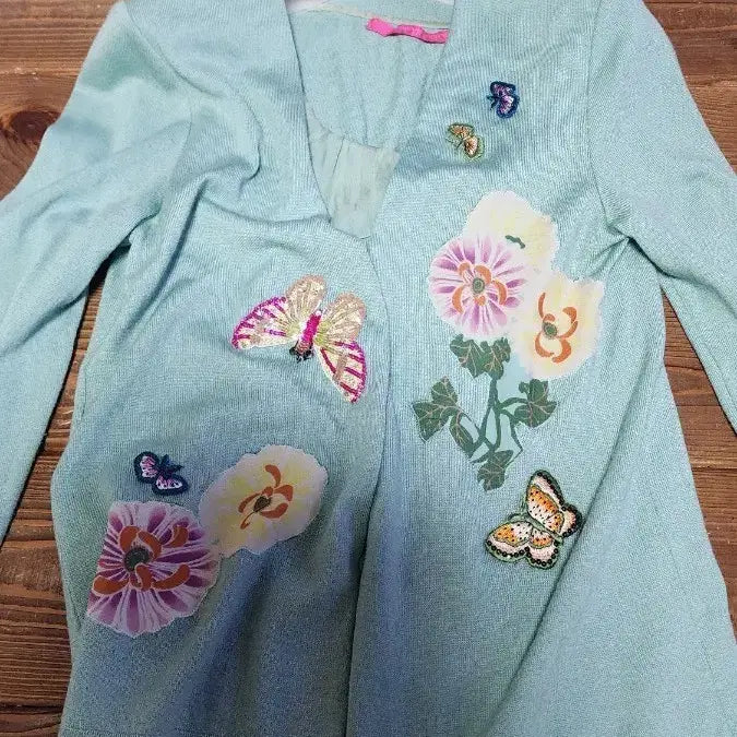 [BUNJANG] Emanuel Ungaro Mint Green Jacket with Floral/Butterfly Embroidery / 이태리웅가르 민트색 자켓 꽃/나비 자수