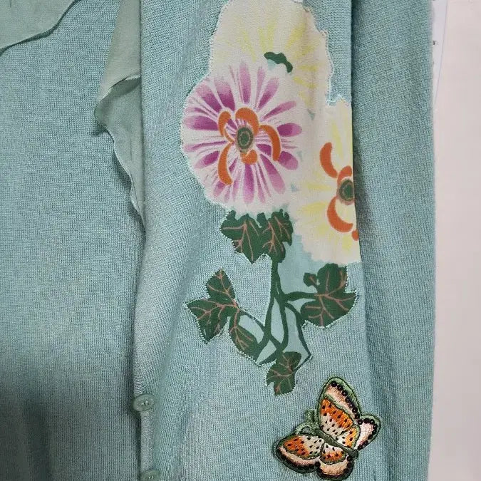 [BUNJANG] Emanuel Ungaro Mint Green Jacket with Floral/Butterfly Embroidery / 이태리웅가르 민트색 자켓 꽃/나비 자수