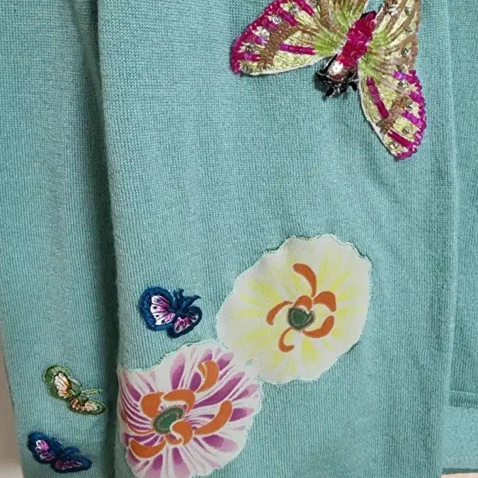 [BUNJANG] Emanuel Ungaro Mint Green Jacket with Floral/Butterfly Embroidery / 이태리웅가르 민트색 자켓 꽃/나비 자수