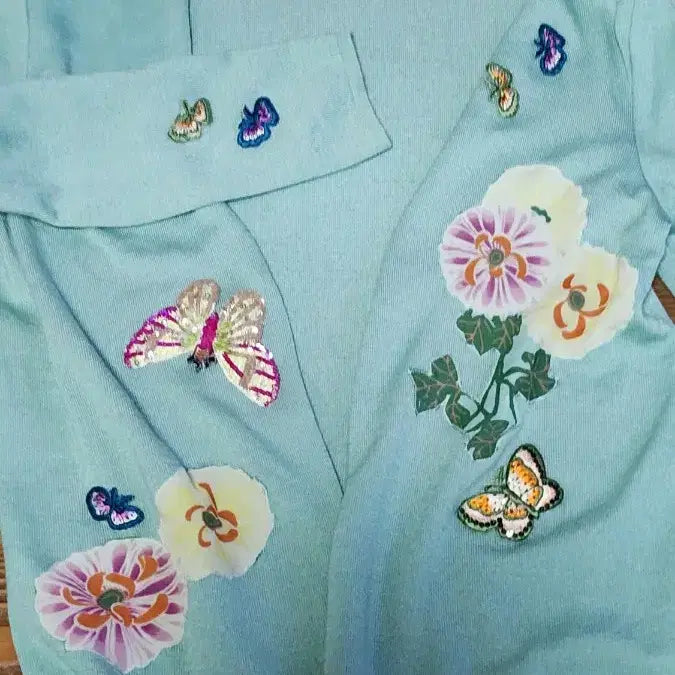 [BUNJANG] Emanuel Ungaro Mint Green Jacket with Floral/Butterfly Embroidery / 이태리웅가르 민트색 자켓 꽃/나비 자수