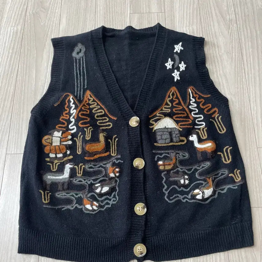 [BUNJANG] Black Pattern Knit Vest / 블랙 패턴 니트 조끼