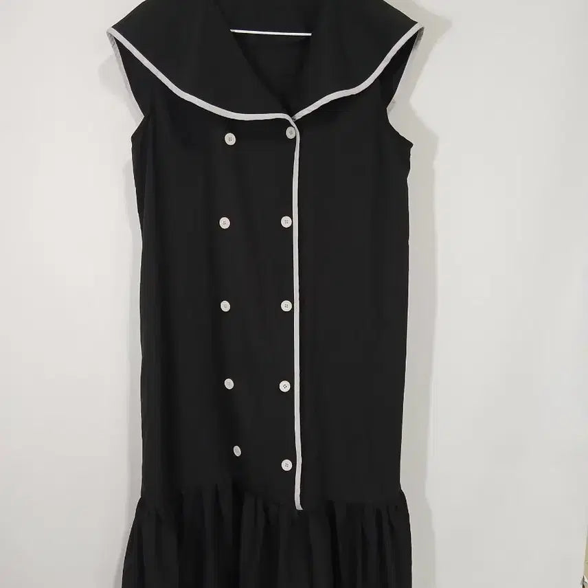 [BUNJANG] Black Sailor Collar Long Dress / 블랙 세일러 카라 버튼 롱 원피스