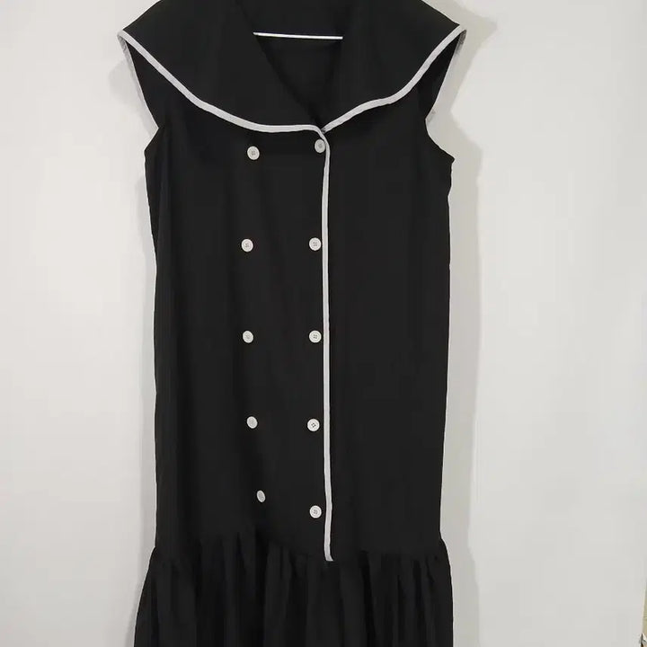 [BUNJANG] Black Sailor Collar Long Dress / 블랙 세일러 카라 버튼 롱 원피스