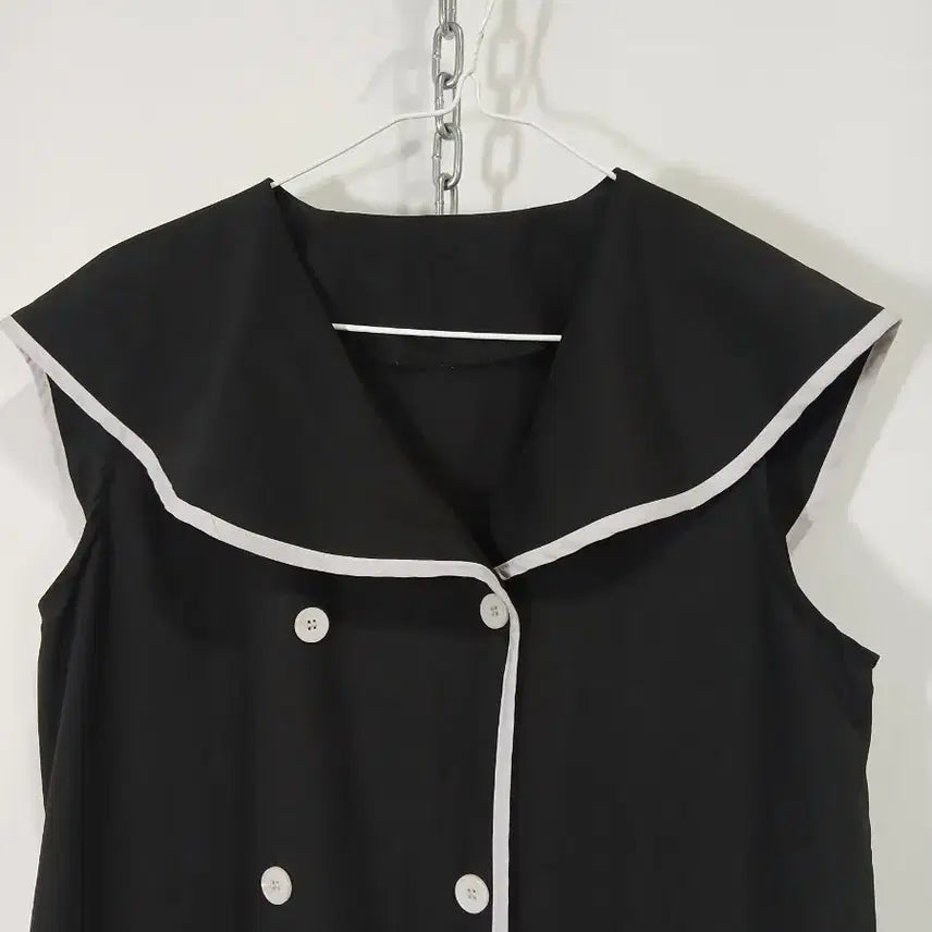 [BUNJANG] Black Sailor Collar Long Dress / 블랙 세일러 카라 버튼 롱 원피스